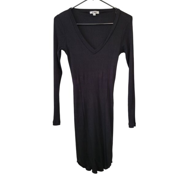 LNA Black Ribbed V-Neck Bodycon Mini Dress Size Small - Picture 1 of 5
